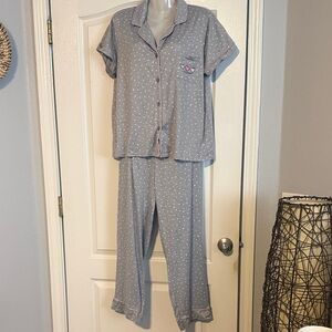 Life Is Good Gray Pajama Set with Pink Trim